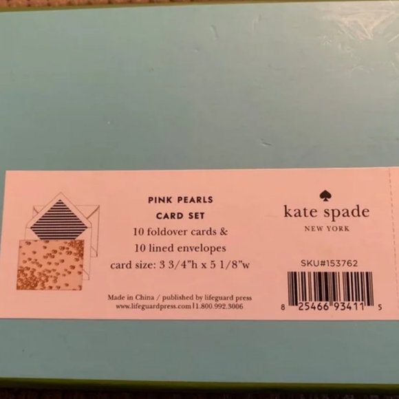 kate spade pink pearls note card stationary set of 10 nwt - Picture 2 of 3